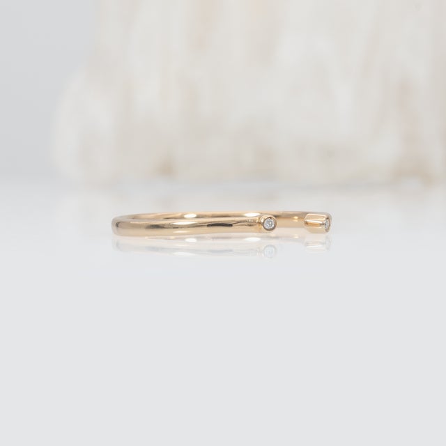 Metal Open Band Ring With Bezel Diamond Accents in Solid 14k Gold | Stackable Band, Size 6.75 For Sale - Image 7 of 9