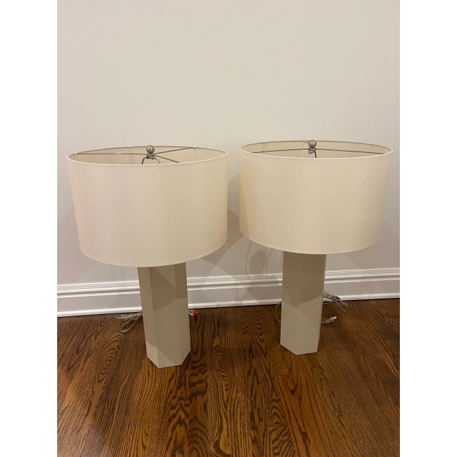 Oyster Grey Hexagonal Faux Shagreen Table Lamps - a Pair For Sale In New York - Image 6 of 6