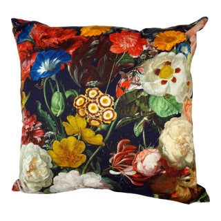 20" Square Decorative Throw Pillow With a Vibrant Vintage Oil Painting Look Floral Pattern - Made in U K For Sale