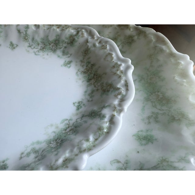 Limoges, France Late 19th Century, Elite Works Limoges France Porcelain Serving Platters Green Floral Garland Scalloped Edge - a Pair For Sale - Image 4 of 12