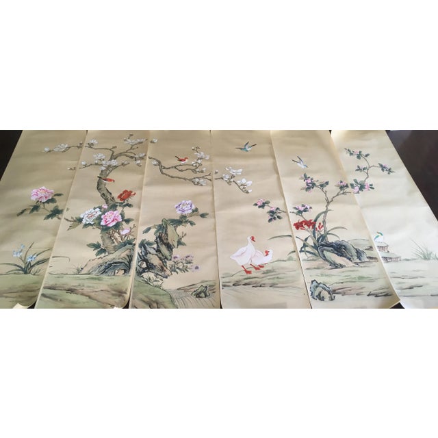 Collectible Vintage Chinese Export Hand-Painted Gracie Wallpaper Six Panels Chinoiserie Birds and Flowers For Sale - Image 13 of 13