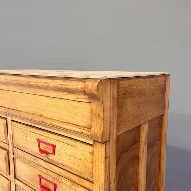 Gold Mid-Century Modern Italian Office Filing Cabinet in Wood and Red Metal, 1940s For Sale - Image 8 of 16
