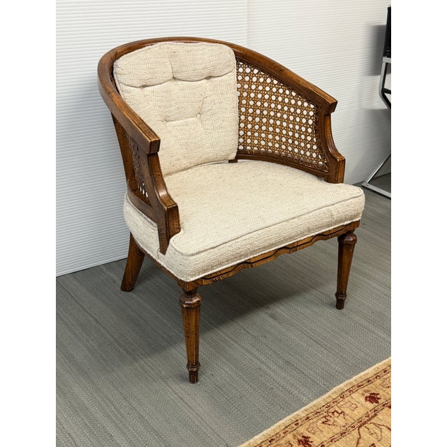 French Louis XVI Style Cane Barrel-Back Bergère Armchair, Vintage For Sale - Image 12 of 12