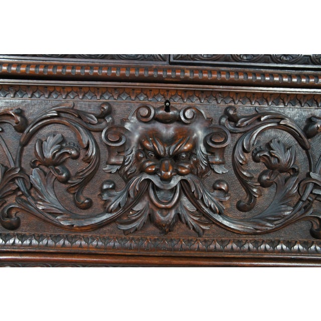 Monumental Antique Italian Renaissance Figural Mahogany Bookcase Curio Display Cabinet For Sale - Image 9 of 12