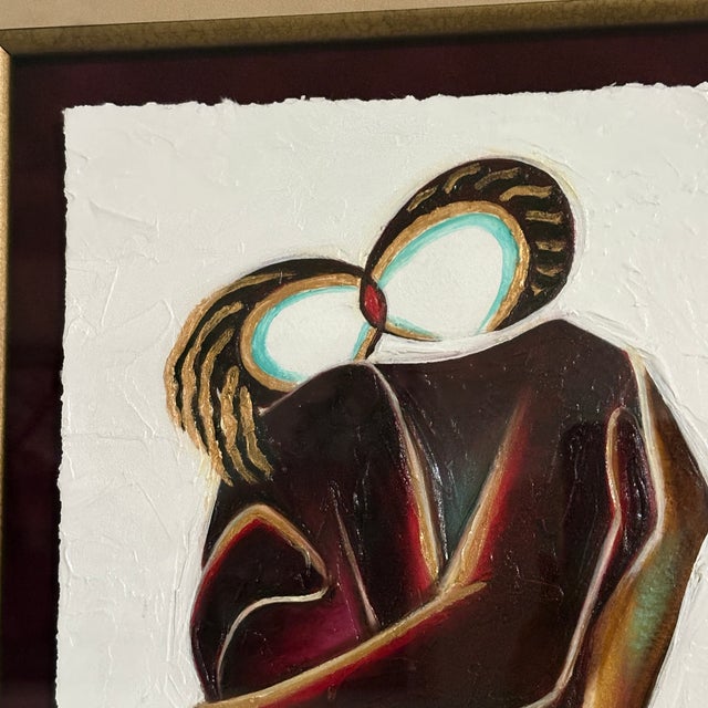 Aaron Reed Signed 2014 Figurative Artwork of Embracing Couple, Framed 36" X 21" For Sale - Image 9 of 11