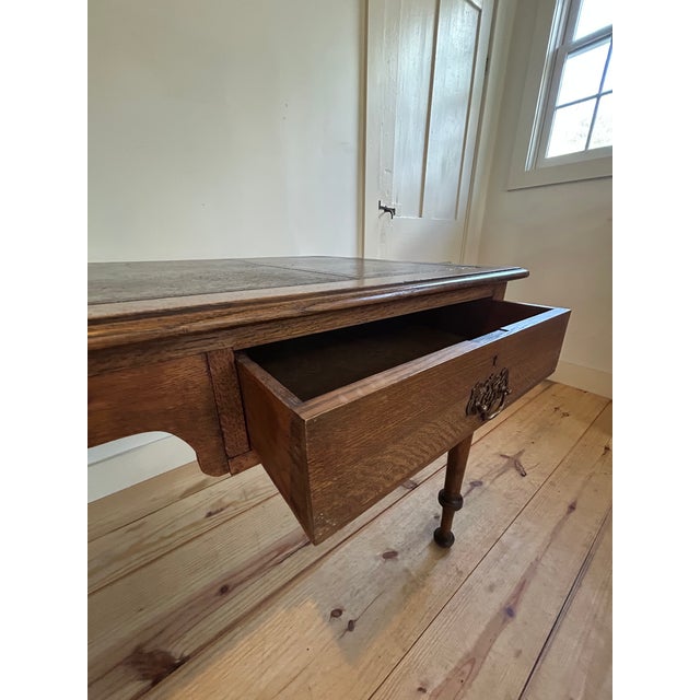 Antique English Library Desk With Leather Top For Sale - Image 12 of 16
