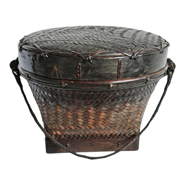 Vintage Akha Thai Basket W/Lid For Sale