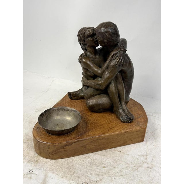 Bronze Statue Couple of Lovers with Ashtray and Wood Base, 1930s For Sale - Image 10 of 12