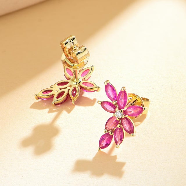 Contemporary Nina Zhou Pink Sapphire Diamond Small Cluster Earrings in 14k Gold-Set of 2 For Sale - Image 3 of 7