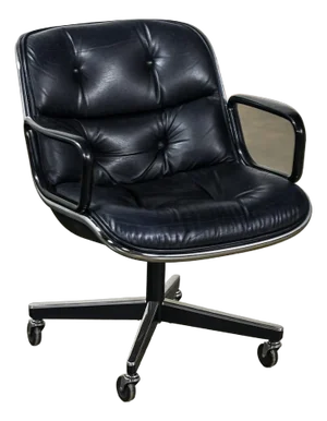 MCM to Modern Executive Armchair by Charles Pollock for Knoll Black Leather & 4 Prong Swivel Base
