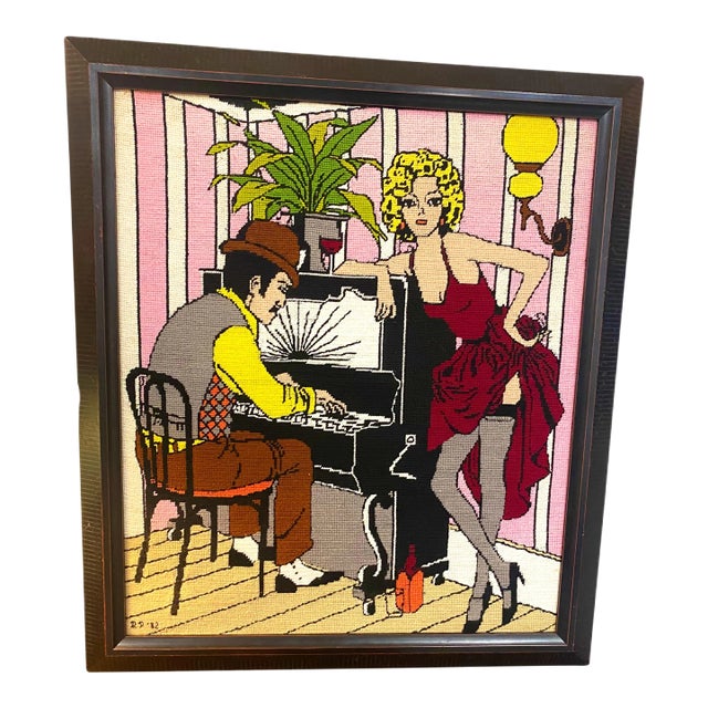 Vintage Art Deco Style Needlepoint For Sale