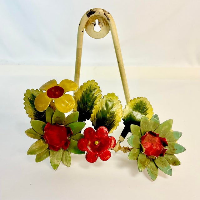 Ruby Red 1940s Vintage Italian Boho Chic Flora Tole Hand Picture-Plate Easel Rack, Wall-Mounted or Tabletop For Sale - Image 8 of 11