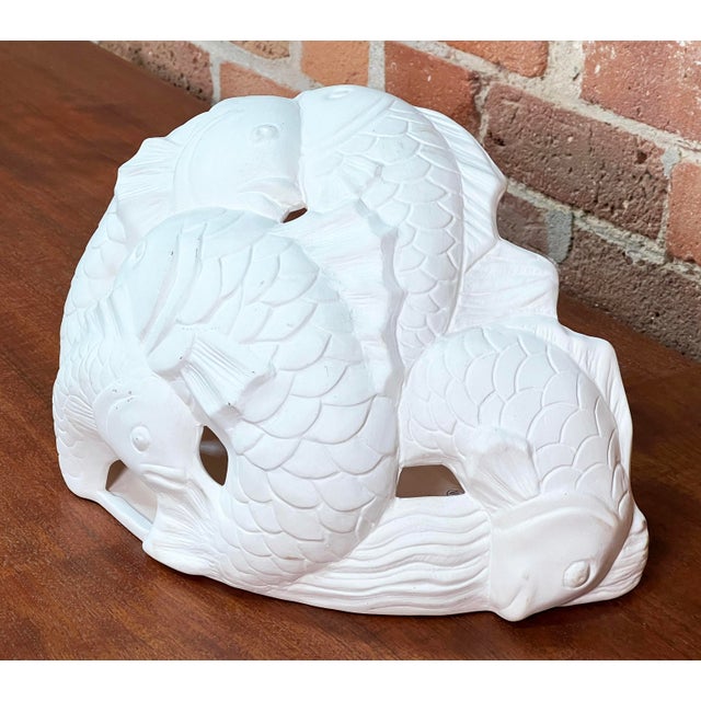 Contemporary Vintage California Design White Plaster Koi Fish Wall Sconce Light Fixture For Sale - Image 3 of 7