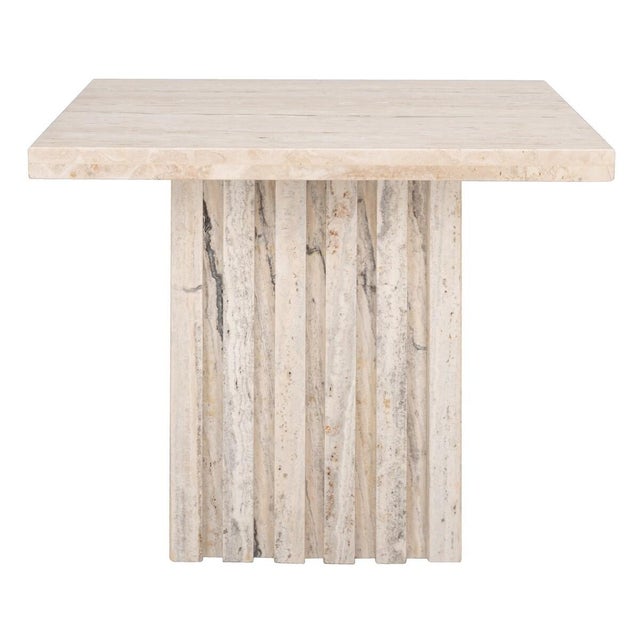 Olivia Tall Square Travertine Accent Table - Off White | Chairish