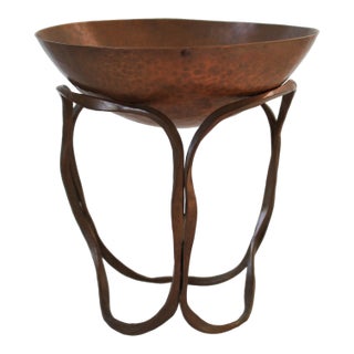 Vintage Hand Forged Copper Brutalist Bowl on Stand For Sale