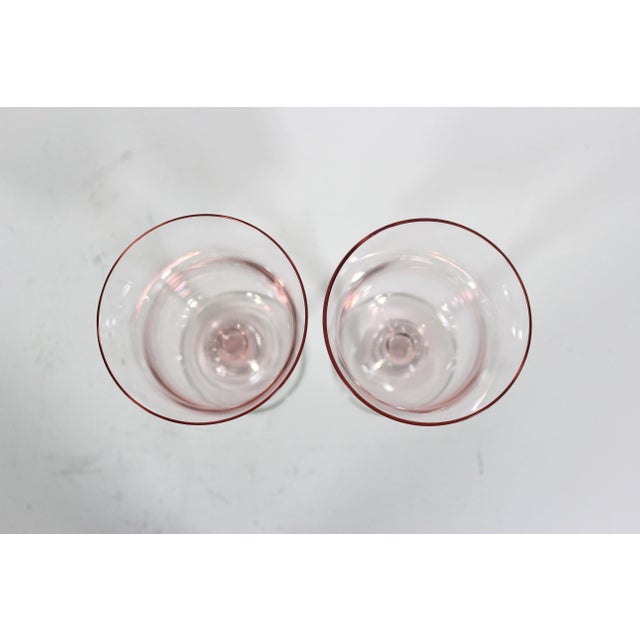 Vintage Pink Glass Clear Stem Wine Glasses Large Goblet Denby Aurora Rose Glass Krosno Water- A Pair For Sale - Image 6 of 6