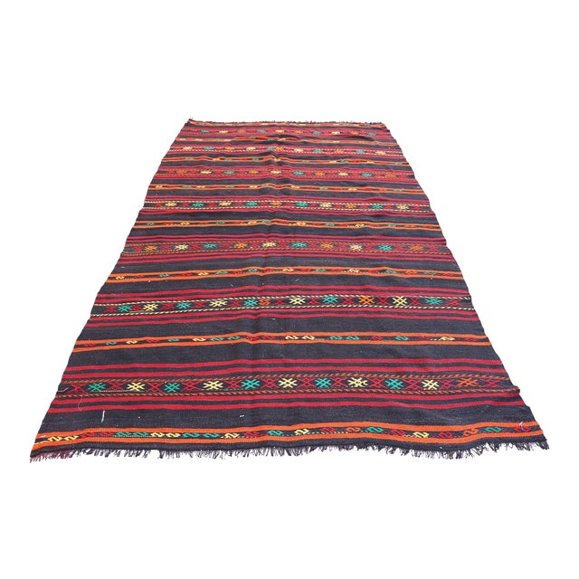 1960s Southwestern Style Stripe Design Hand Knotted Oushak Kilim Area Rug For Sale
