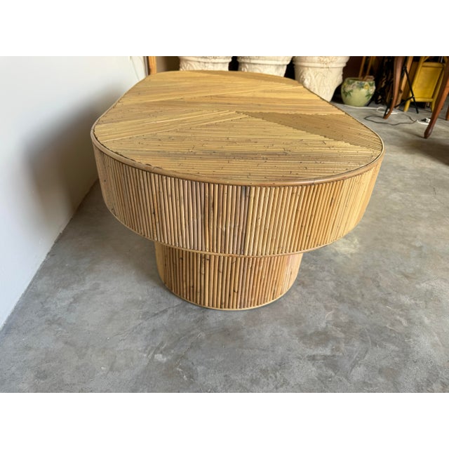 Chic Organic Modern Pencil Reed Rattan Oval Coffee Table | Chairish