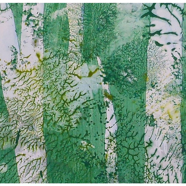 Green Geishas is a large original abstract acrylic painting on wood panel by artist Marlene Struss, protected with satin...