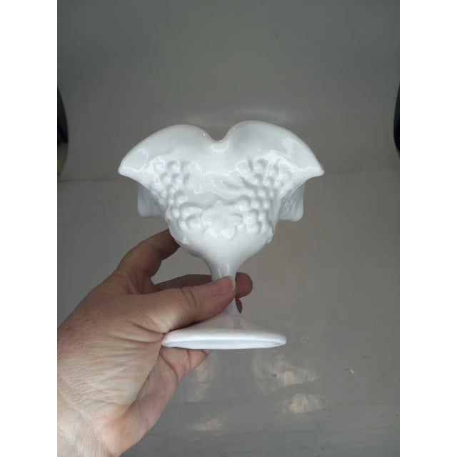 Glass 1950s Indiana Milk Glass Ruffled Grape and Leaves Small Compote Sundae Dish For Sale - Image 7 of 7