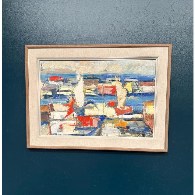 Abstract Harbour Motif, 1950s, Oil on Canvas, Framed For Sale - Image 11 of 16