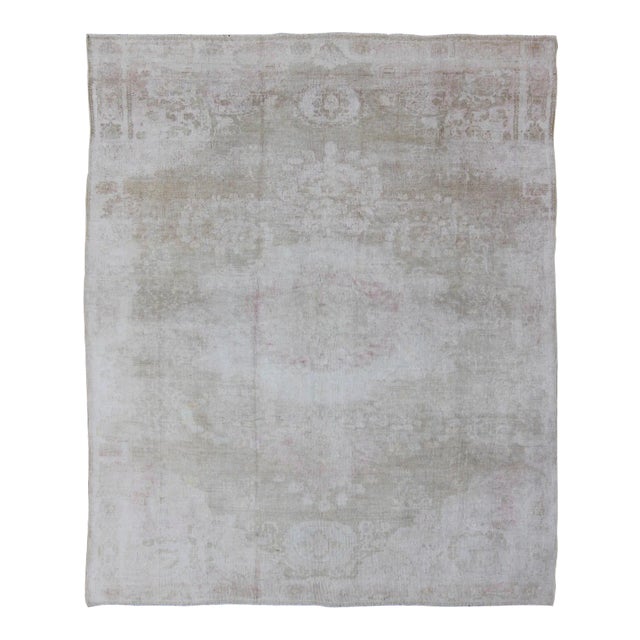 Antique Turkish Konya Area Rug in Gray & Soft Pink With Subtle Design 7'2 X 8'6 For Sale