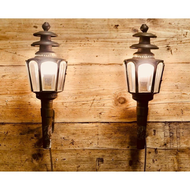 French Brass Carriage Lamps, Set of 2 For Sale - Image 5 of 8