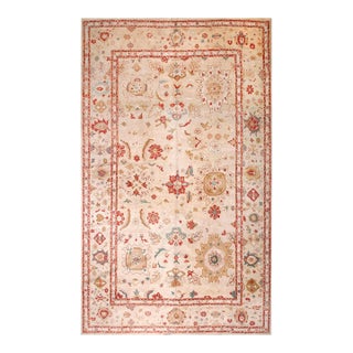 Brilliant Ivory Color With Florid and Medallion Designs Vintage Sultanabad Rug For Sale