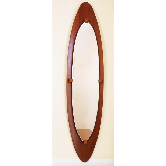 Oval Teak Mirror, Italy, 1950s For Sale - Image 3 of 3