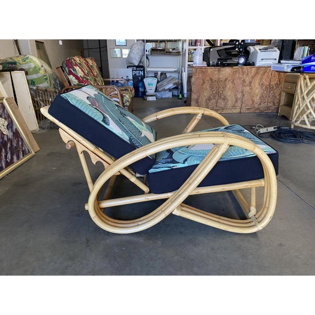 1950s Restored 3/4 Pretzel Rattan Lounge Chair With Adjustable Back For Sale - Image 5 of 12