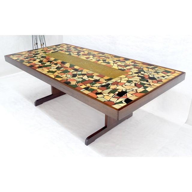 Mid 20th Century Large 46x92 Rectangle Tile Mosaic Top Funky Dining Table c1970s Artist Signed For Sale - Image 5 of 17