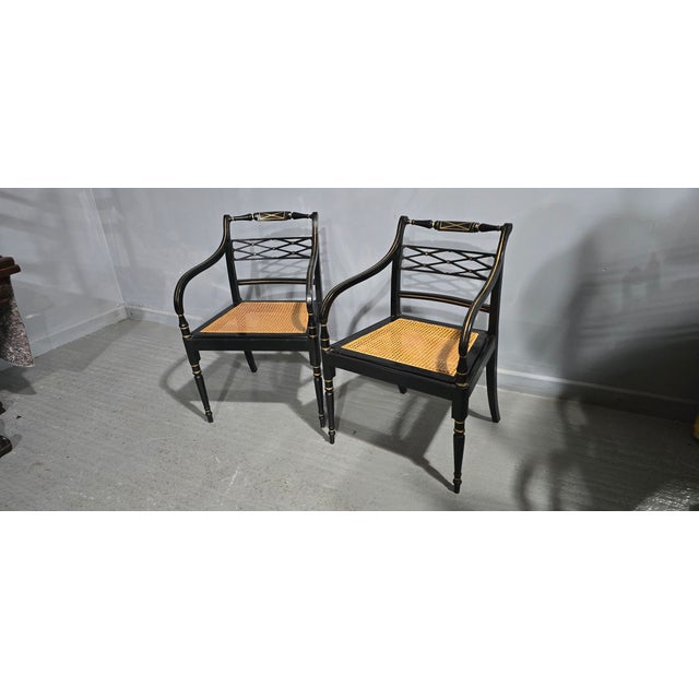 Hollywood Regency Regency Ebony Armchairs, 1900s, Set of 2 For Sale - Image 3 of 12