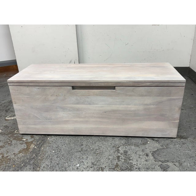 Contemporary Cb2 Acacia White Washed Storage Bench For Sale - Image 3 of 12