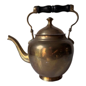 Vintage Brass Tea Pot With Wooden Handle