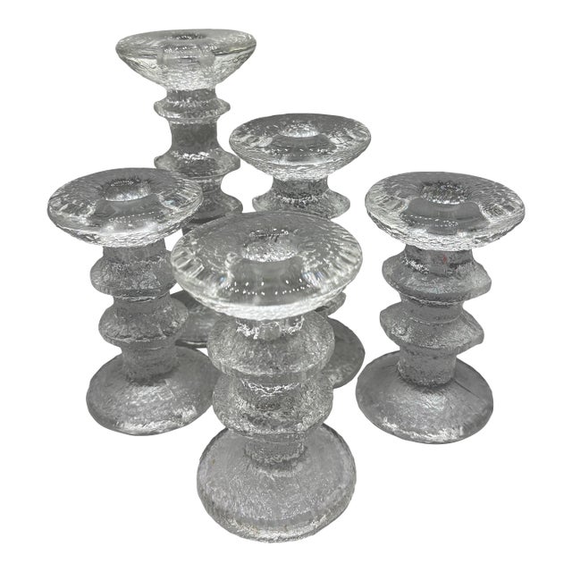 Vintage Iittala Festivo Timo Sarpaneva Glass Candle Holders- Set of 5 For Sale