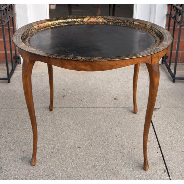 Antique Black Role and Burl Walnut Tray Top Side or Cocktail Table.