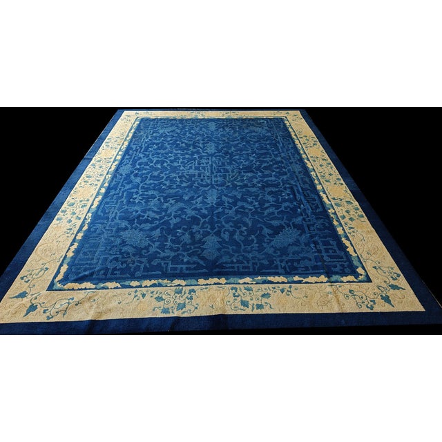 Textile 1900s Antique Light Blue Chinese Dragon Design Room Size Peking Area Rug For Sale - Image 7 of 12