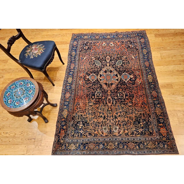Early 20th Century Persian Bidjar Rug, Hand-Knotted Wool, Medallion Geometric Pattern, Red & Blue, 5x7 For Sale - Image 12 of 18