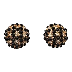 Vintage 1960s Hobe Domed Faux-Onyx & Clear Rhinestone Clip Earrings - 2 Pieces