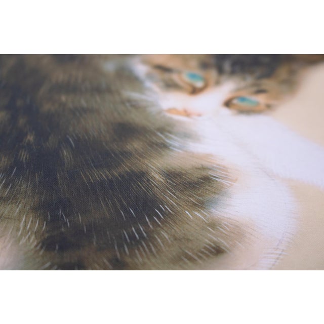 "Cat", Heisei Era Japanese Silk Painting For Sale - Image 9 of 15