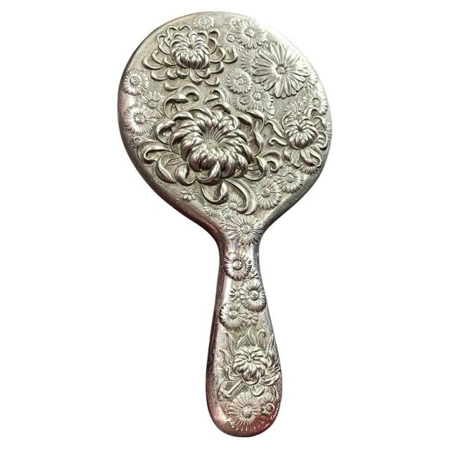 19th Century Antique Japanese Repoussé Vanity Hand Mirror, 1890s For Sale - Image 5 of 5