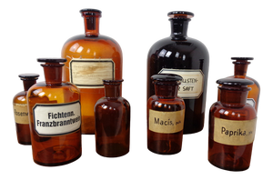 Vintage Pharmacists Glass Bottles, Set of 8