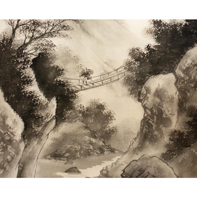 Charcoal Showa Era Japanese Sansui Scroll Painting by Keigen For Sale - Image 8 of 17