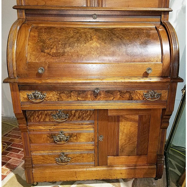 Late 19th Century Antique American Cylinder Roll Top Secretary Desk For Sale - Image 5 of 9