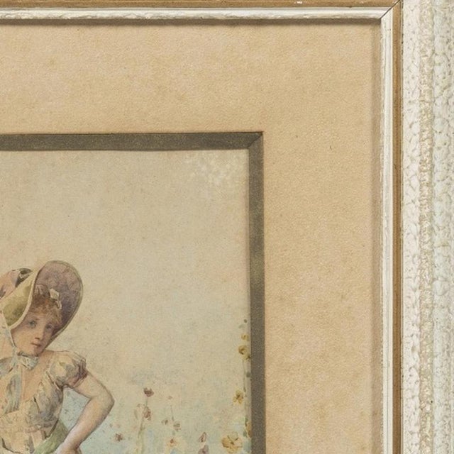 Gaston Gérard, Girl with Flowers, 1920s, Watercolor For Sale - Image 4 of 6