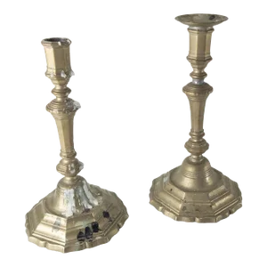 18th or 19th Century Near Pair of Louis XV Style Paktong Candlesticks