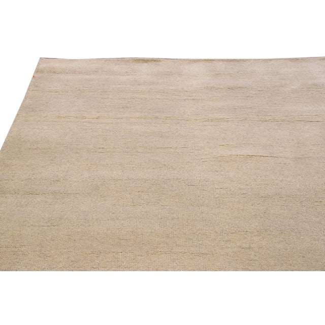 Modern Moroccan Style Handmade Solid Beige Wool Rug For Sale - Image 4 of 10
