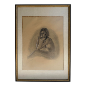 Vintage Original Nude Female Figure Charcoal Drawing Portrait Signed “Blake”