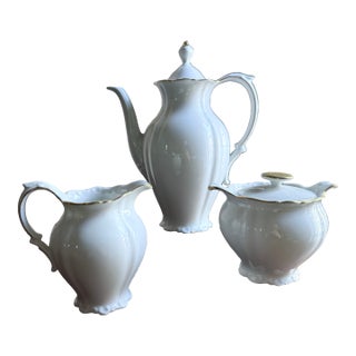 Mid-20th Century Seltmann Weiden Theresia Bavaria Porcelain Coffee Pot Creamer Sugar Set - Set of 3 For Sale