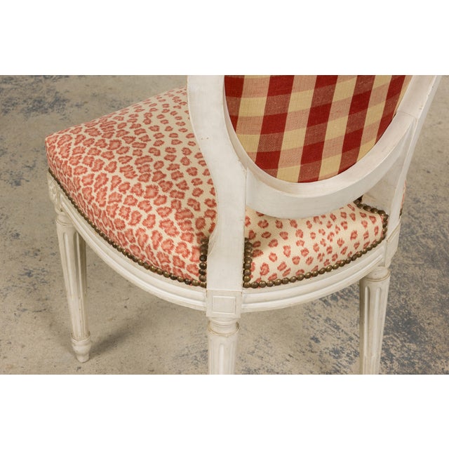 Antique French Louis XVI Style Painted Dining Chairs W/ Leopard Jacquard - Set of 6 For Sale - Image 9 of 18